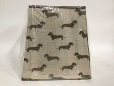 Emily Bond square tapered lamp shade decorated with wire haired dachshunds, 36.5cm high