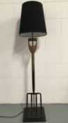 Vintage garden fork standard lamp, 120cm without shade, base 30.5cm square