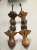 Two near pairs Bath Feet wall lights, the first 34cm to top of light fitting x16cm wide x 23cm deep