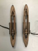 Pair Loom Shuttle wall lights, 39cm, with 11cm x 16cm wall fittings