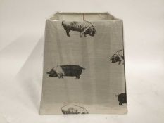Emily Bond tapered square lamp shade decorated with pigs, 36.5cm high