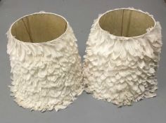 Pair of tapered lamp shade covered in white goose feathers, 41cm high