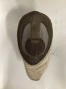 Vintage Fencing Helmet wall sconce lamp, 35cm x 18cm, 27cm deep on circular sconce, diameter 13.5cm