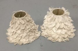 Pair of tapered lamp shades covered in white goose feathers, 21cm