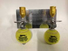 Twin Tennis Ball silver wall sconce, 11cm x 23cm mount, 17cm deep