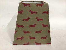 Emily Bond square tapered lamp shade decorated with red dachshunds, 28cm high