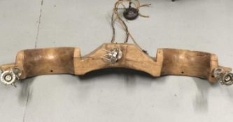 Oxen Yoke pendant light, 131cm across, with three lights, on 10.5cm ceiling fixing