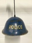 Police Helmet hanging light, 28cm x 32cm x 18cm, with 7cm diameter circular ceiling fitting
