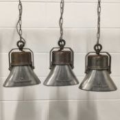 Three Ships Alarms hanging lights, 29cm x 24cm with ceiling fixings (3)