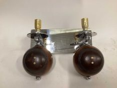 Twin Bowling Ball silver wall sconce, 11cm x 27cm mount, 17cm deep