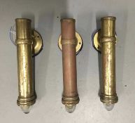 Three Swinging Brass cabin downlighters, together with a Mechanic’s hanging light