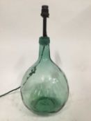 Vintage Green Viresa Bottle lamp, 4L, 40cm to top of light fitting, c. 20cm width, base 10cm