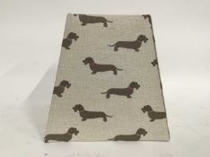 Emily Bond square tapered lamp shade decorated with wire haired dachshunds, 28cm high