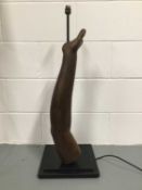 Carved Wooden Arm lamp, 84cm, on 30cm square base