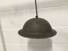 Helmet hanging light (Second World War Mk 2 British Steel helmet) 31cm x 29cm x 12cm on 8cm diameter