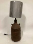Paraffin Can lamp with silver cone shade, 80cm with shade, 57cm without shade, base of can 21cm diam