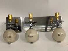 Twin Polo Ball silver wall sconce and another similar single sconce, 11cm x 27cm, 17cm deep