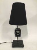 Vintage Camera (Conway) lamp with cone shade, 63cm with shade, on 18cm square base
