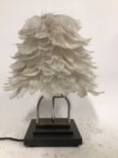 Horse's Stirrup Lamp with Goose feather shade, 42cm high, 18cm square base