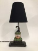 Vintage Leprechaun Doorstop lamp with shade, 63cm high with shade, 25cm x 13cm base