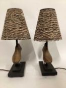 Pair Childrens Shoe Lath lamps with Pheasant shades, 45cm with shade, 31cm without shade, on 10 x 20