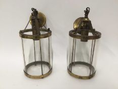 Pair Brass and Glass Lanterns, 21cm x 14cm