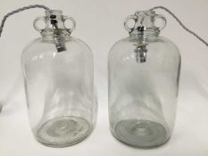 Two Demijohn glass hanging ceiling lanterns, 34cm high