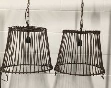 Two Mussel Basket hanging lights, height 34cm x top diameter 30cm x base 42cm, with 9.5cm ceiling fi