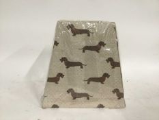 Emily Bond square tapered lamp shade decorated with wire haired dachshunds, 28cm high