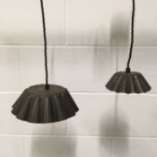 Two Vintage Jelly Mould hanging lights, the larger 22cm diameter, the smaller 15cm, both with 8cm di