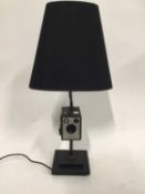 Vintage Camera (Brownie) lamp with oval cone shade, 63cm high with shade, on 15cm square base