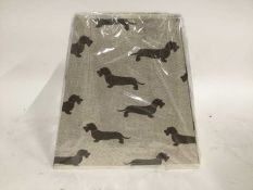 Emily Bond square tapered lamp shade decorated with wire haired dachshunds, 28cm high