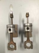 Pair of Piston wall lights, 32cm, 18cm depth, on wall mounts 14cm x 8cm