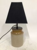 Earthenware flask lamp with shade, 46cm high including shade, 15cm diameter base