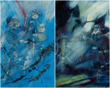 ‡ RICHARD HUBBARD, watercolour - Tommy on the Western Front, 39 x 49cms; Tommy/Fritz Hand to Hand,