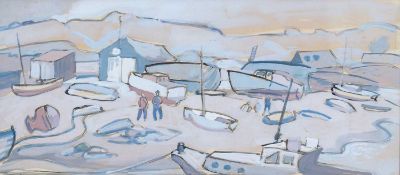 ‡ HELEN STEINTHAL watercolour - entitled verso, 'Boats in Portmadoc Harbour', inscribed verso, 20