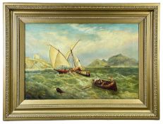FOLLOWER OF JAMES HARRIS OF SWANSEA (1847-1925) oil on canvas - off the Swansea coast with boats,