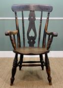 19TH C. WELSH BEECH LATHE-BACK ARMCHAIR, probably Vale of Glamorgan, inverted heart shaped splat,