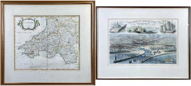 ROBERT MORDEN coloured antique map 'South Wales', 35 x 43cms (framed and glazed); together with