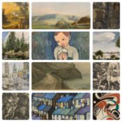 MIXED PAINTINGS, PICTURES AND PRINTS GROUP to include a large naive oil on board depicting people by