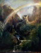 JOHN LES (WELSH) contemporary oil on canvas in a deep gilt frame, depicting a ruined stone keep