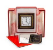 LES MUST DE CARTIER TRAVEL CLOCK, Paris, square design with signature 'C' stand, engraved with