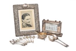 ASSORTED ANTIQUE SILVER comprising group of spoons featuring two Georgian basting-spoons 21cms,