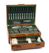 ELECTROPLATED RATTAIL PATTERN CANTEEN FOR TWELVE, James Dixon & Sons, in fitted green baize-lined