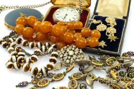 GROUP OF JEWELLERY comprising silver open face pocket watch with silver curb link Albert chain