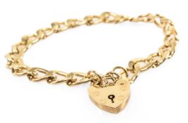 9CT GOLD CURB LINK BRACELET, heart shaped padlock, 16.8gms Provenance: deceased estate Gwynedd