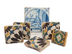 ANTIQUE TILES, comprising Dutch Delft 'bijbeltegel' tile painted with a scene from Matthew 27:5, set