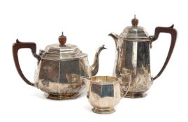 GEORGE V SILVER THREE PIECE TEA & COFFEE SET, Collingwood & Sons, Birmingham 1932, of heavy gauge,