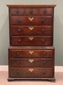 GEORGE III OAK CHEST ON CHEST, circa 1800, moulded cornice, peg joined construction, canted corners,