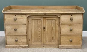 VICTORIAN PINE KITCHEN BASE, splashback top, inverted breakfront centre, twin cupboard doors,